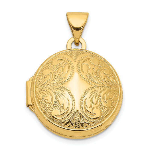 14k Polished Scroll Design 16mm Round Locket
