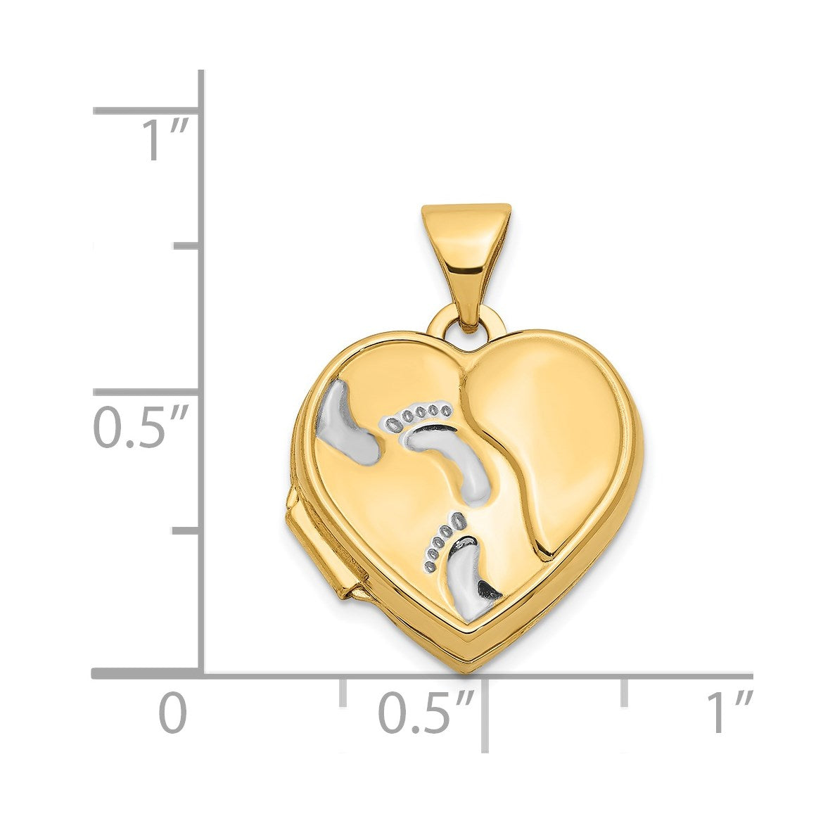 14k with White Rhodium Footprints with Poem on Reverse 15mm Heart Locket