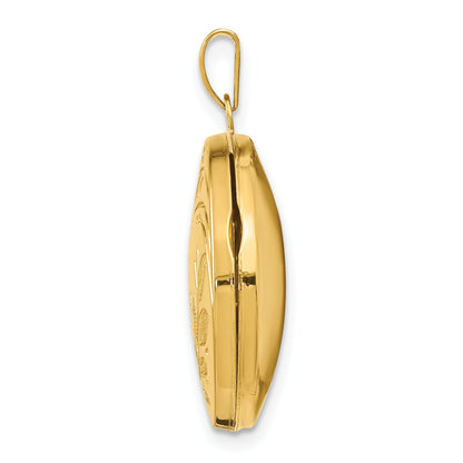 14k Polished Leaves 20mm Round Locket
