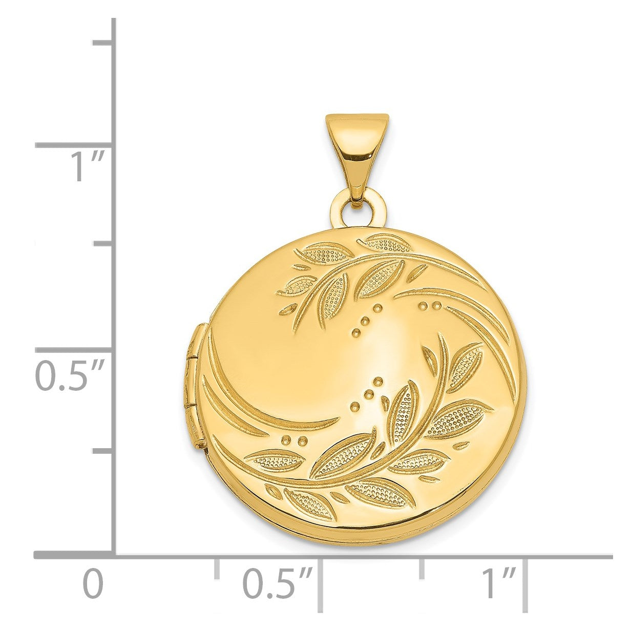14k Polished Leaves 20mm Round Locket