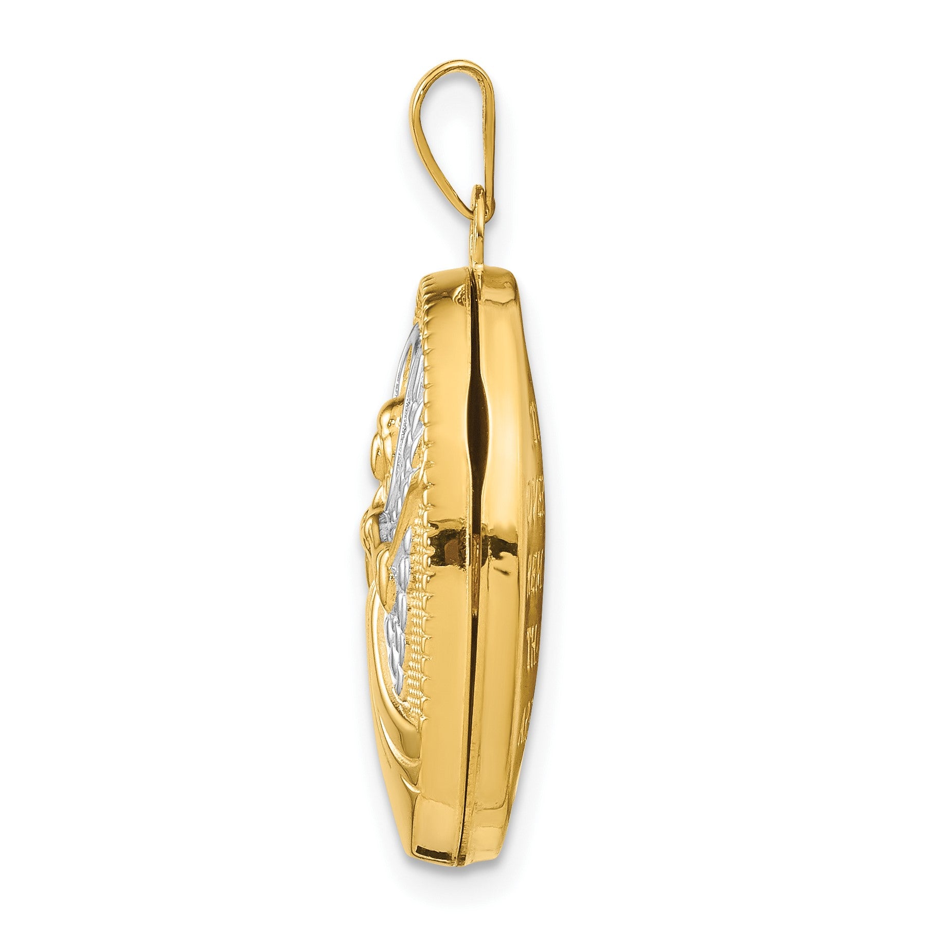 14k with White Rhodium Guardian Angel with Poem on Reverse 21mm Oval Locket
