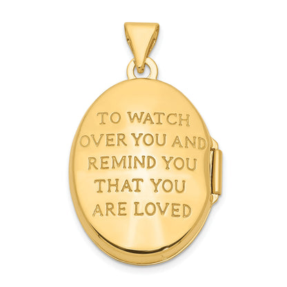 14k with White Rhodium Guardian Angel with Poem on Reverse 21mm Oval Locket