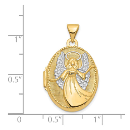 14k with White Rhodium Guardian Angel with Poem on Reverse 21mm Oval Locket