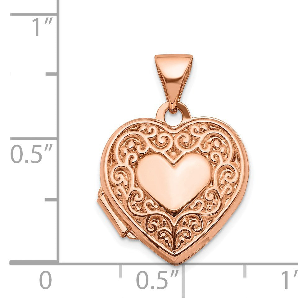 14k Rose Gold Polished Scrolled 15mm Heart Locket