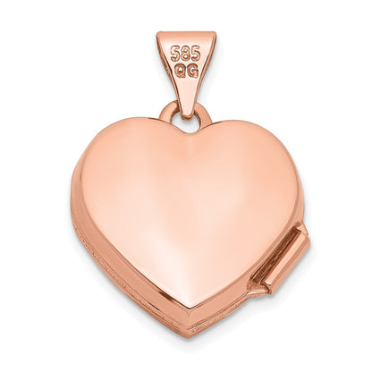 14k Rose Gold Polished Plain 15mm Heart Locket