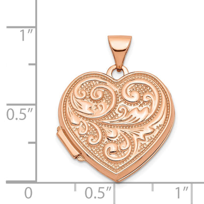 14k Rose Gold Scrolled Design Reverses to LOVE YOU ALWAYS Script 18mm Heart Locket