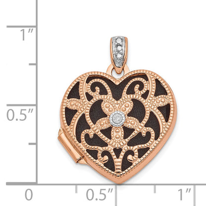 14k Rose Gold Diamond Vintage Filigree with Black Fabric Interior 18mm Heart Locket