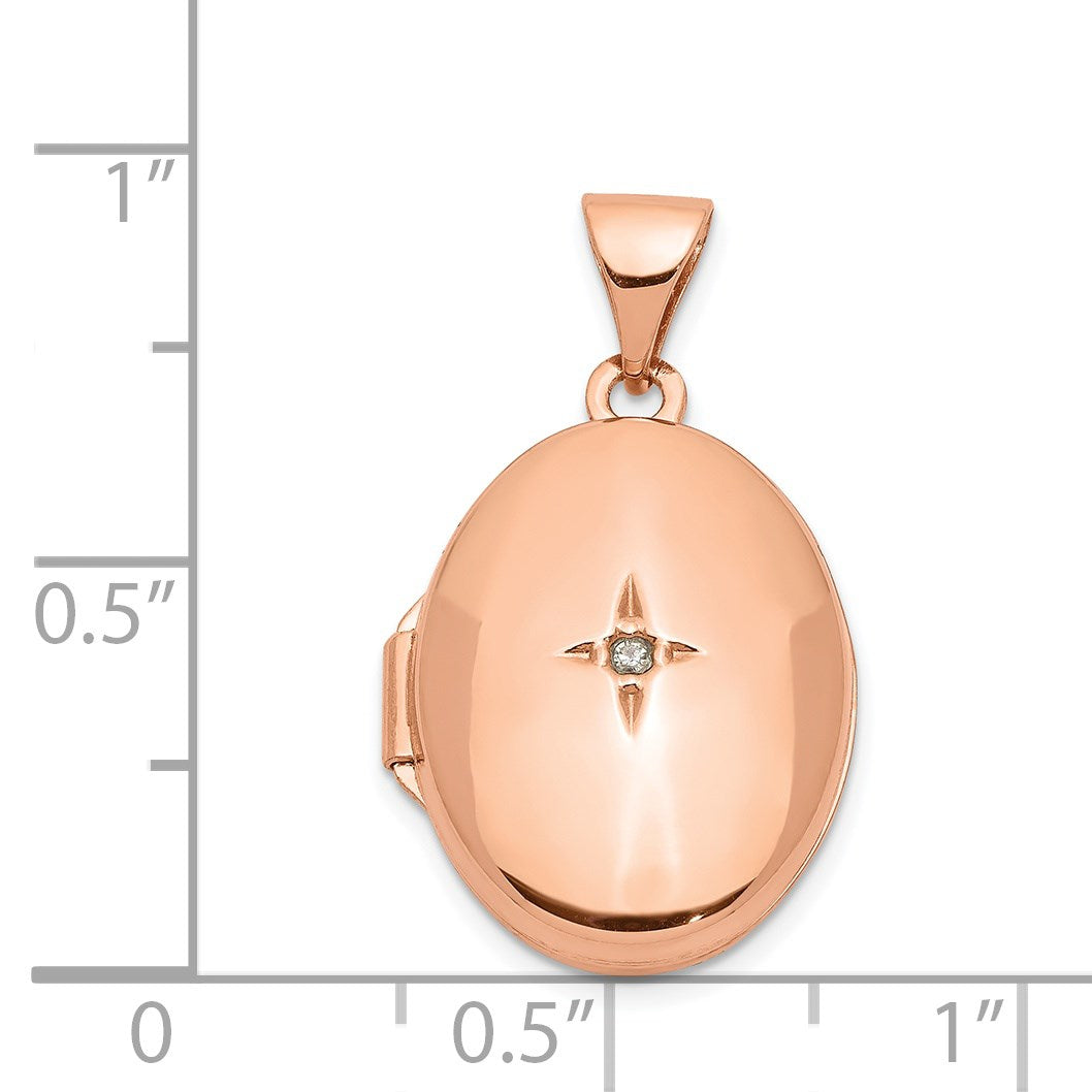 14k Rose Gold Diamond Star 17mm Oval Locket