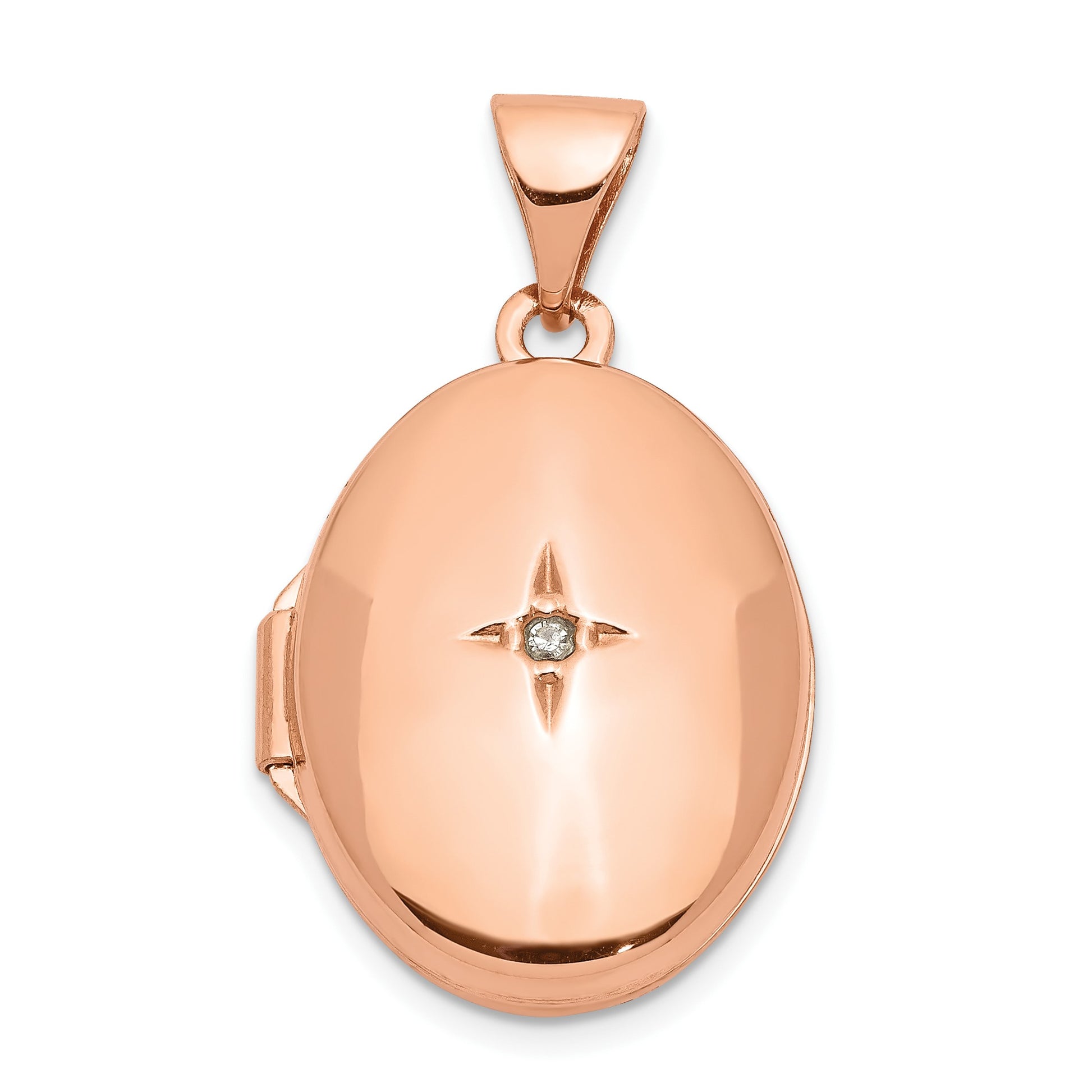 14k Rose Gold Diamond Star 17mm Oval Locket