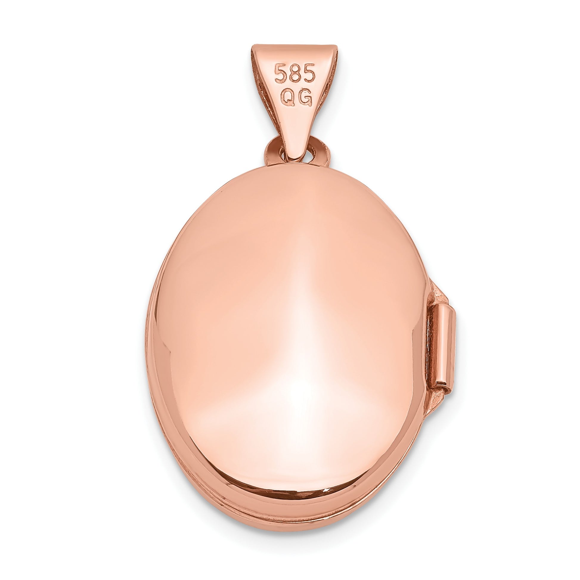 14k Rose Gold Polished Plain 17mm Oval Locket