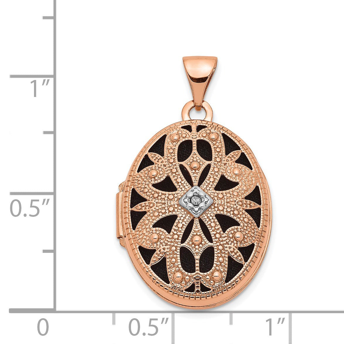14K Rose Gold Diamond Vintage Filigree with Black Fabric Interior 21mm Oval Locket