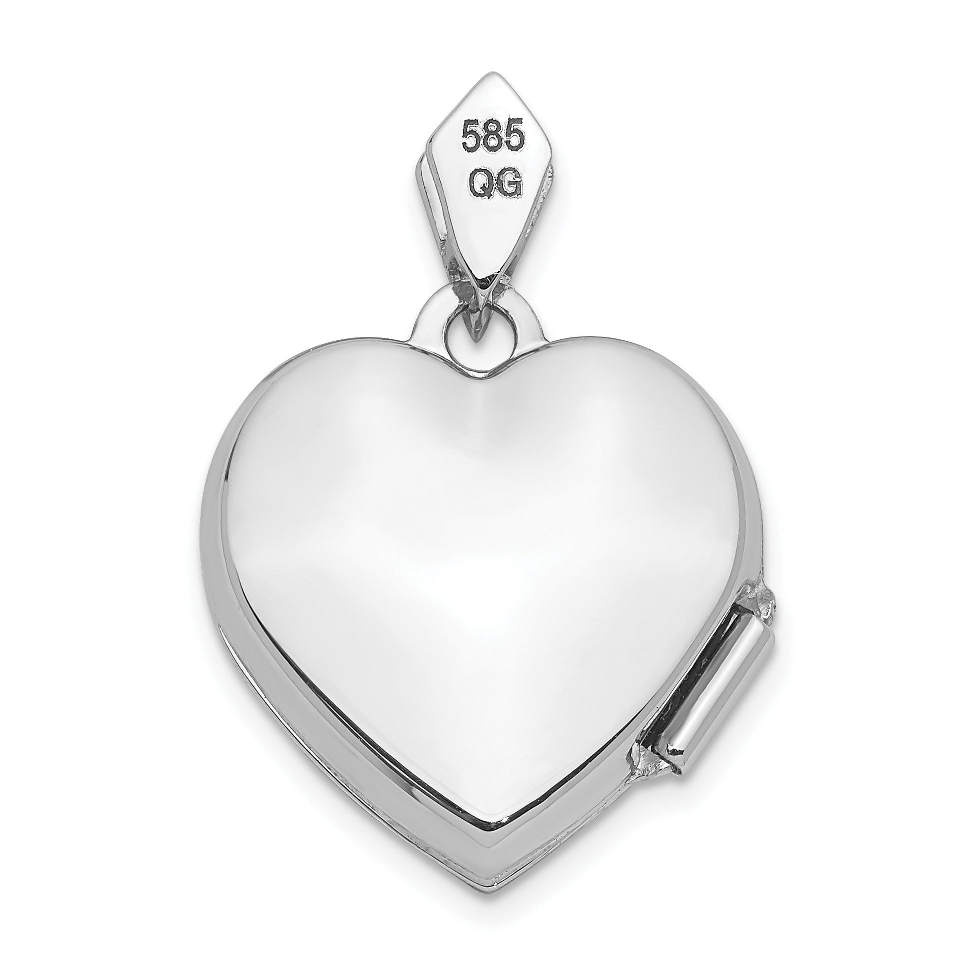 14k White Gold Diamond Vintage Filigree with Blue Fabric Interior 15mm Heart Locket