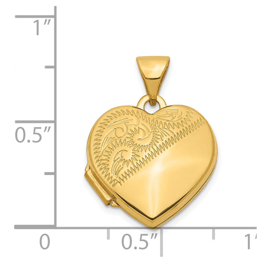 14k 15mm Half Scroll Design Heart Locket