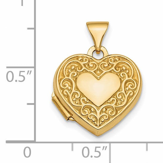 14k Fancy Scroll Design Reversible 15mm Heart Locket