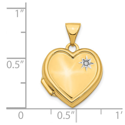 14K w/ White Rhodium Diamond 16mm Heart Locket Pendant