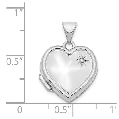 14K White Gold with Diamond 16mm Heart Locket Pendant