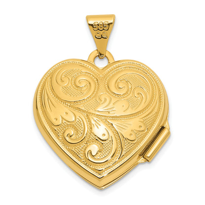 14k Scroll Design Reversible 19mm Heart Locket