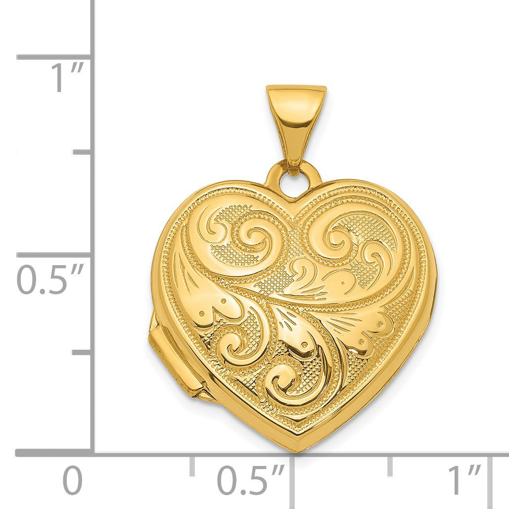 14k Scroll Design Reversible 19mm Heart Locket