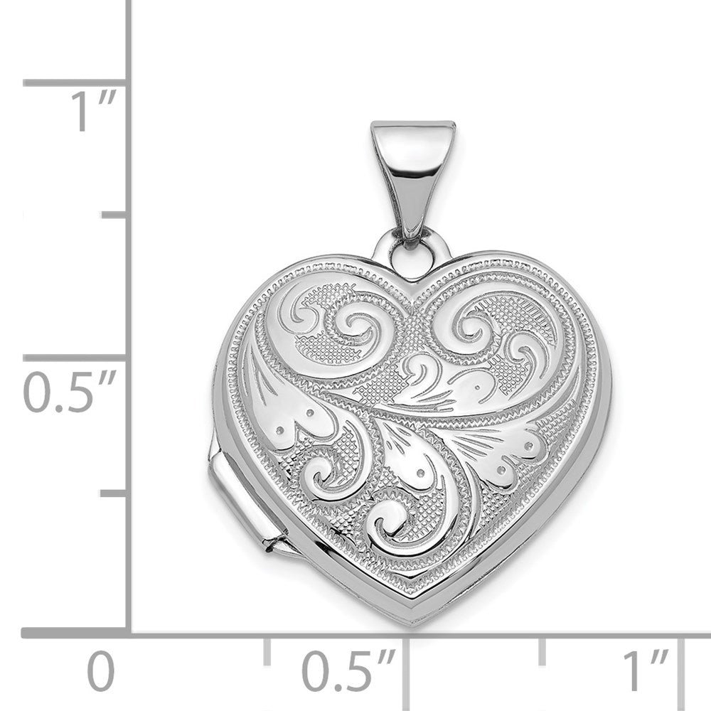 14K White Gold 19mm Heart Locket Pendant