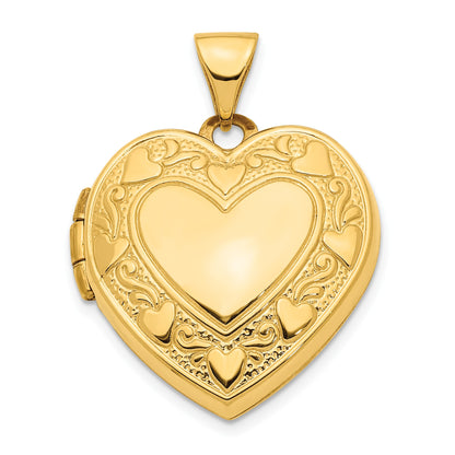 14k Heart Border Reverses to  Cut-out LOVE with Pink Fabric Interior 19mm Heart Locket