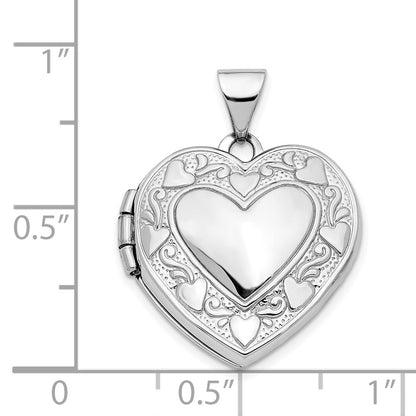 14K White Gold Hearts & LOVE Reversible 19mm Heart Locket Pendant