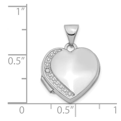 14K White Gold Diamond 16mm Heart Locket Pendant