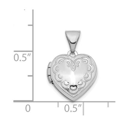 14K White Gold Textured 13mm Heart Locket Pendant