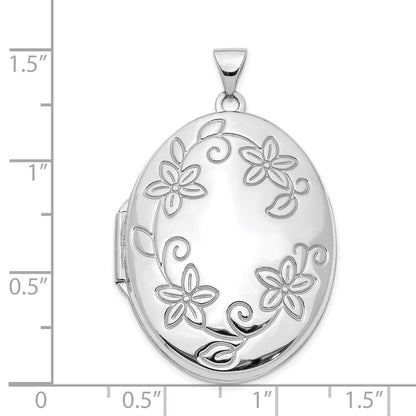 14K White Gold 33mm Floral Oval Locket Pendant