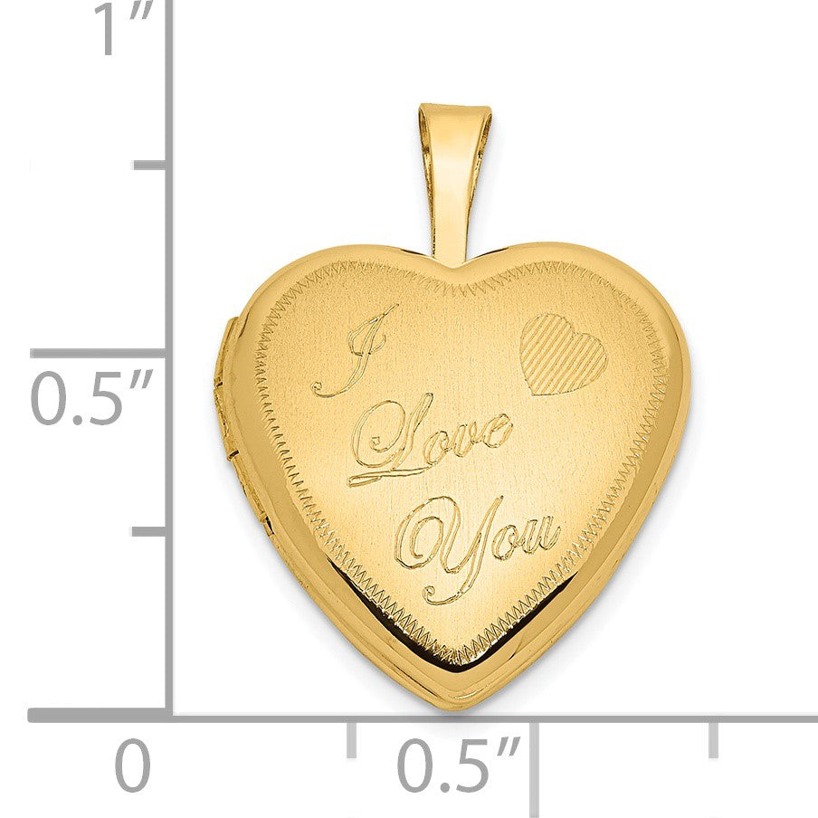 14k Polished and Satin I LOVE YOU Script 16mm Heart Locket