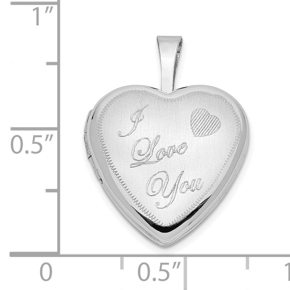 14k White Gold Polished and Satin I LOVE YOU Script 16mm Heart Locket