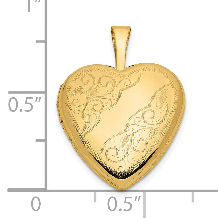 14k Leaf and Scroll 16mm Heart Locket