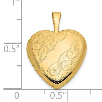 14k Leaf and Scroll 16mm Heart Locket