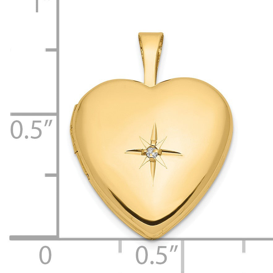 14k Polished .01 carat Diamond Star 16mm Heart Locket