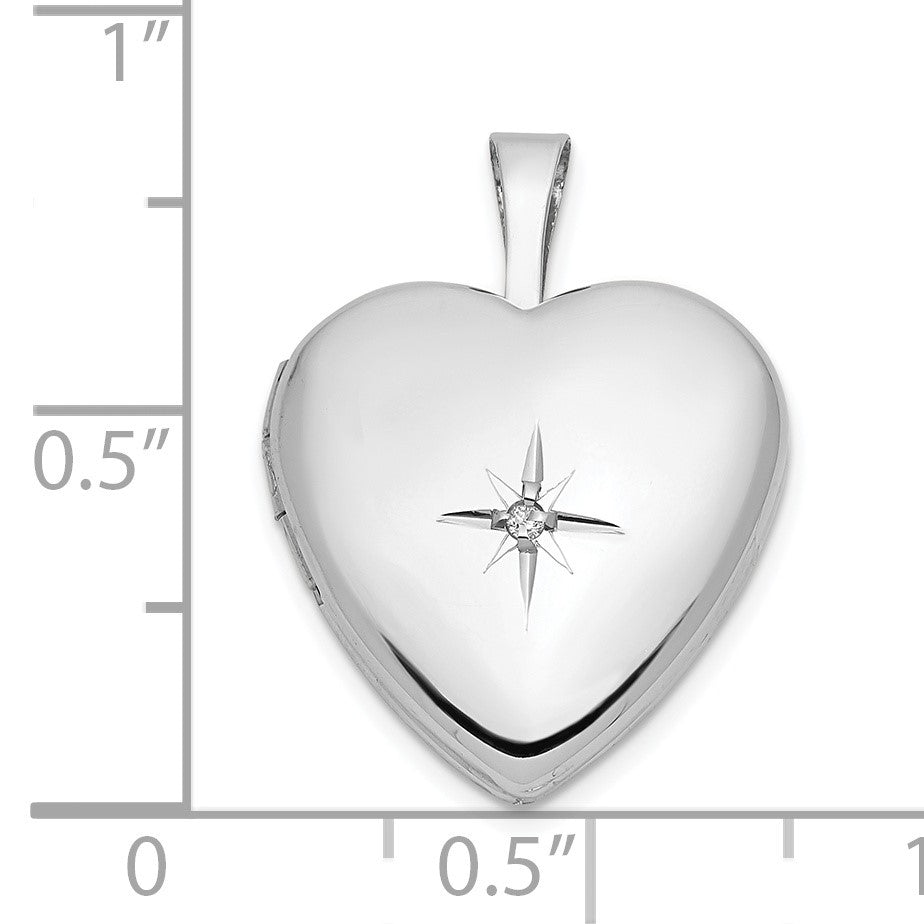 14k White Gold .01 carat Diamond Star 16mm Heart Locket