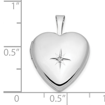 14k White Gold .01 carat Diamond Star 16mm Heart Locket