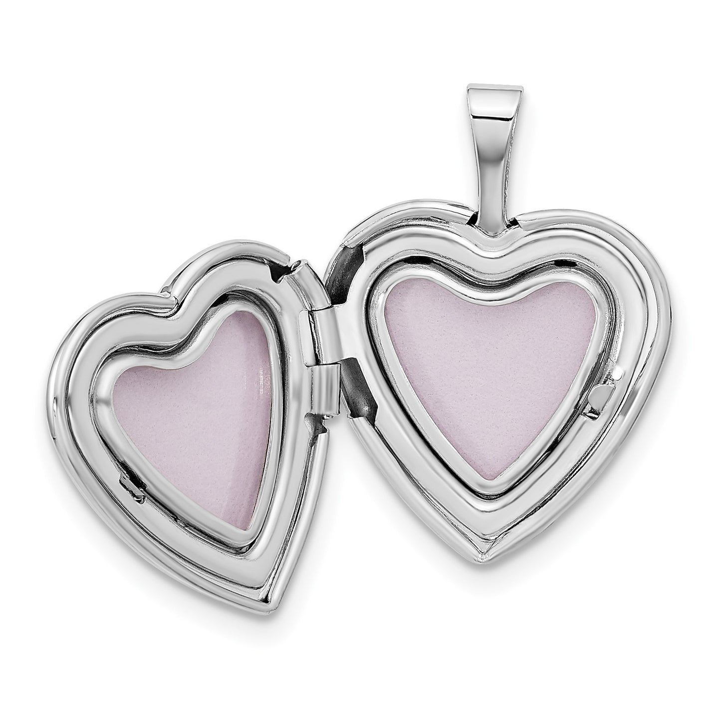 14k White Gold Two Interlocked Hearts 16mm Heart Locket