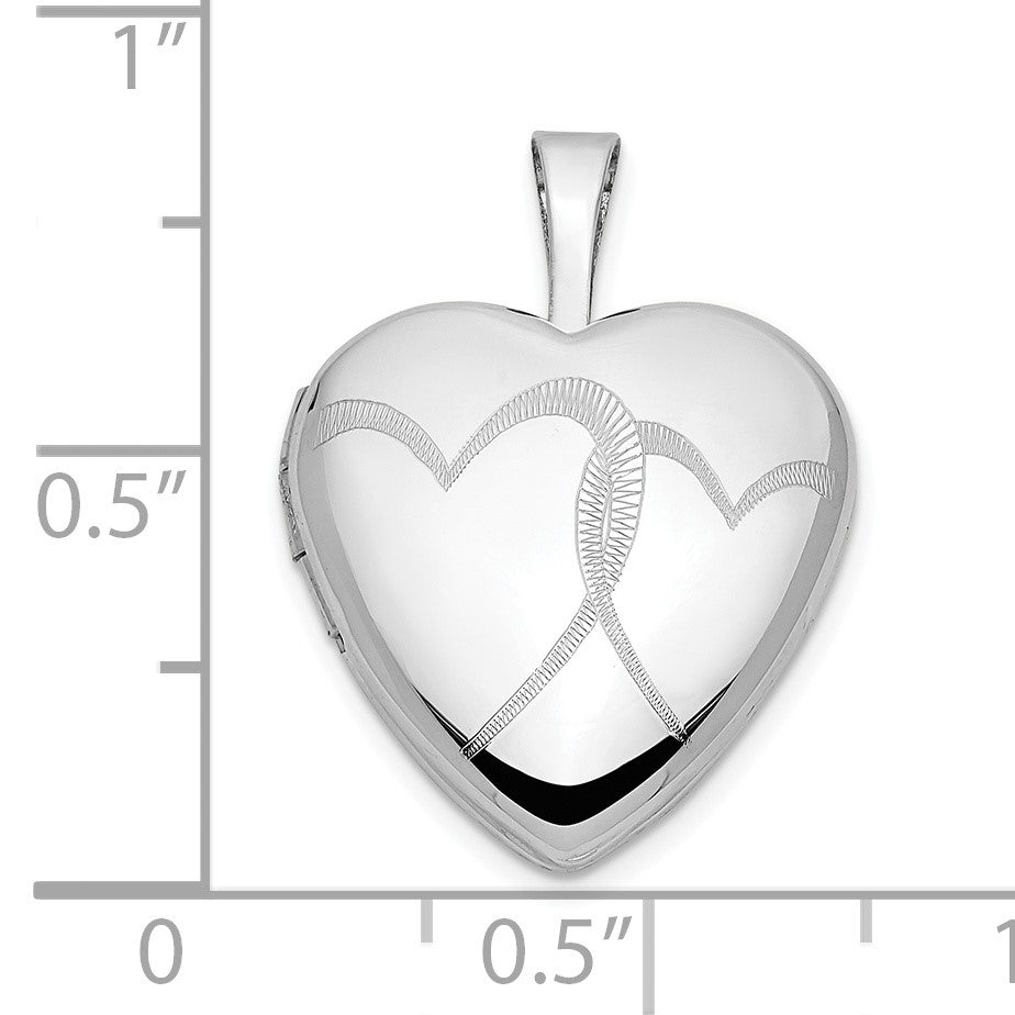 14k White Gold Two Interlocked Hearts 16mm Heart Locket