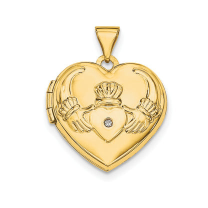 14k Diamond Claddagh with Poem on Reverse 18mm Heart Locket