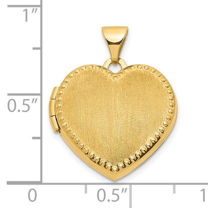 14k Brushed with Beaded Edge 18mm Heart Locket