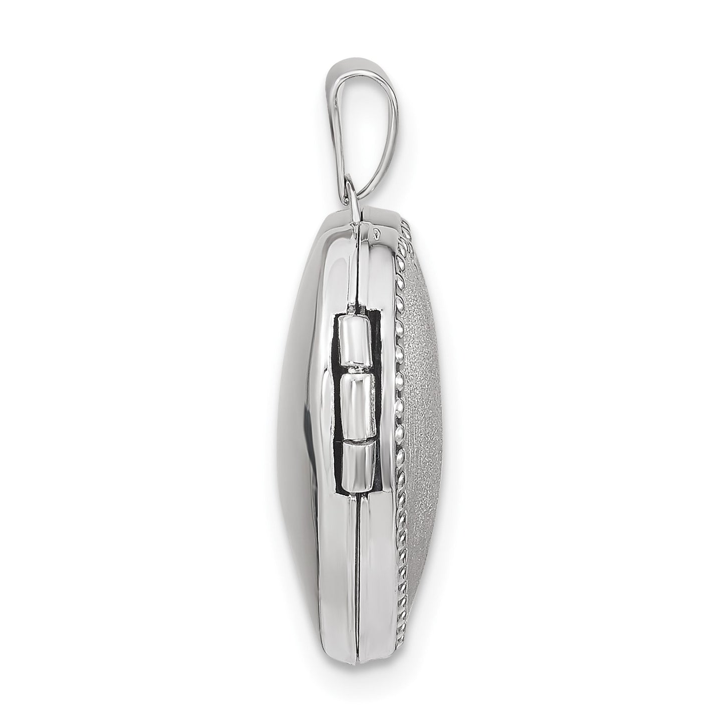14k White Gold Brushed with Beaded Edge 18mm Heart Locket