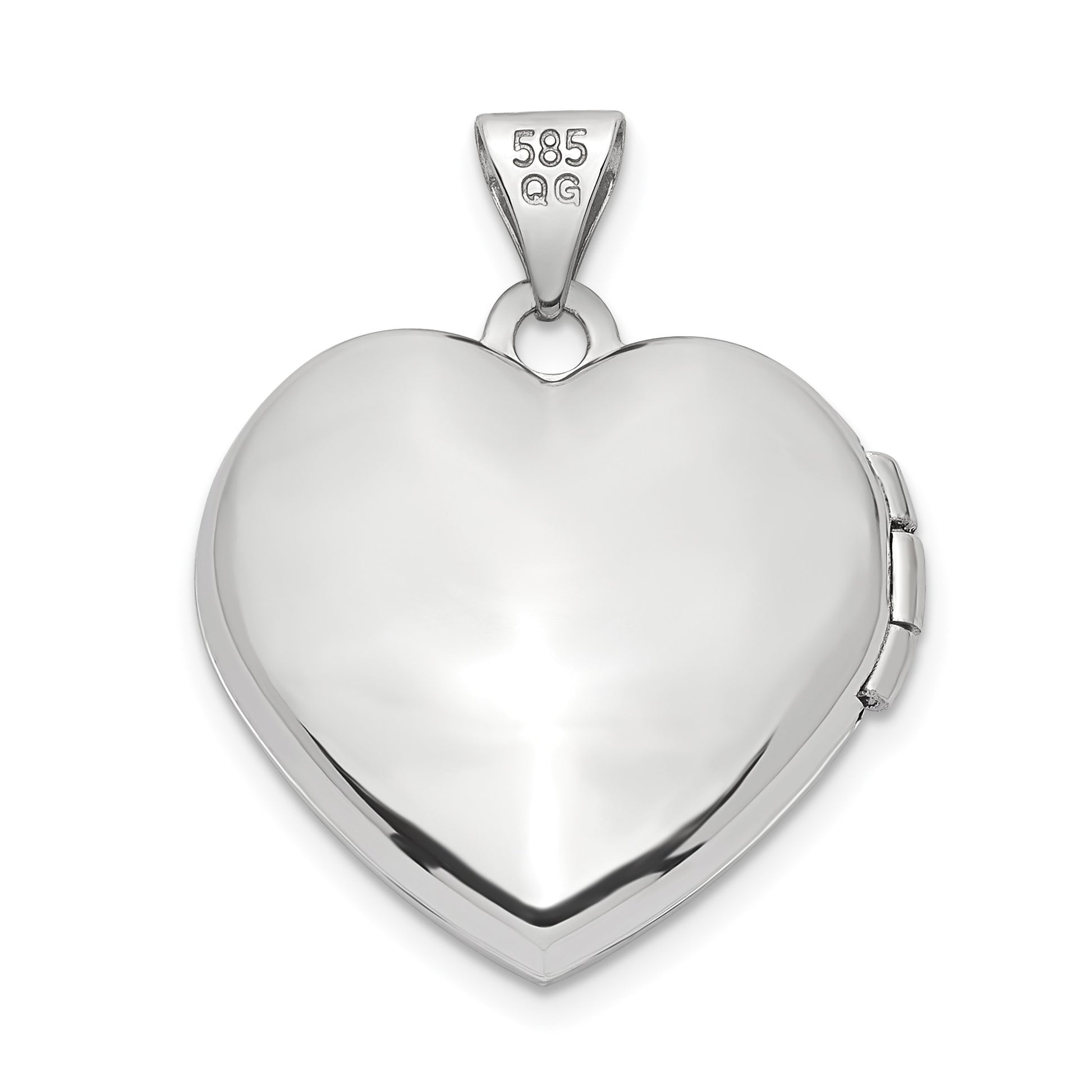 14k White Gold Brushed with Beaded Edge 18mm Heart Locket