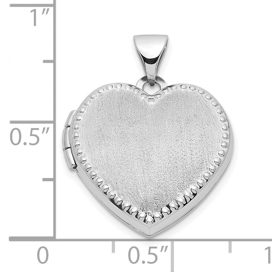 14k White Gold Brushed with Beaded Edge 18mm Heart Locket