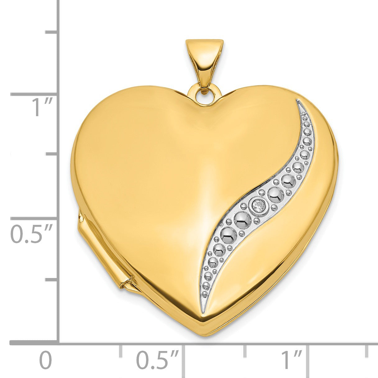 14k with White Rhodium Wave Diamond 27mm Heart Locket