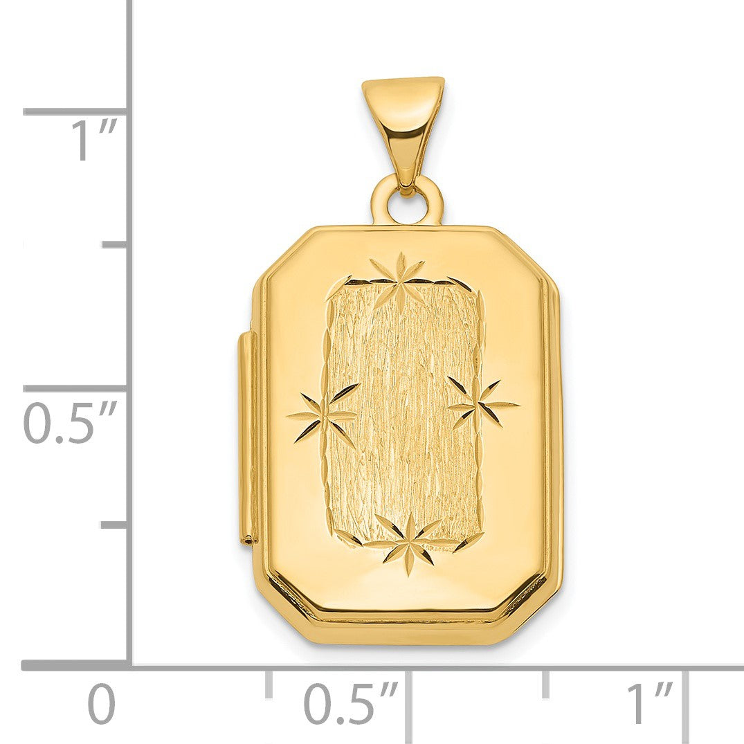 14k Polished and Brushed Diamond-cut 20x15mm Rectangular Locket
