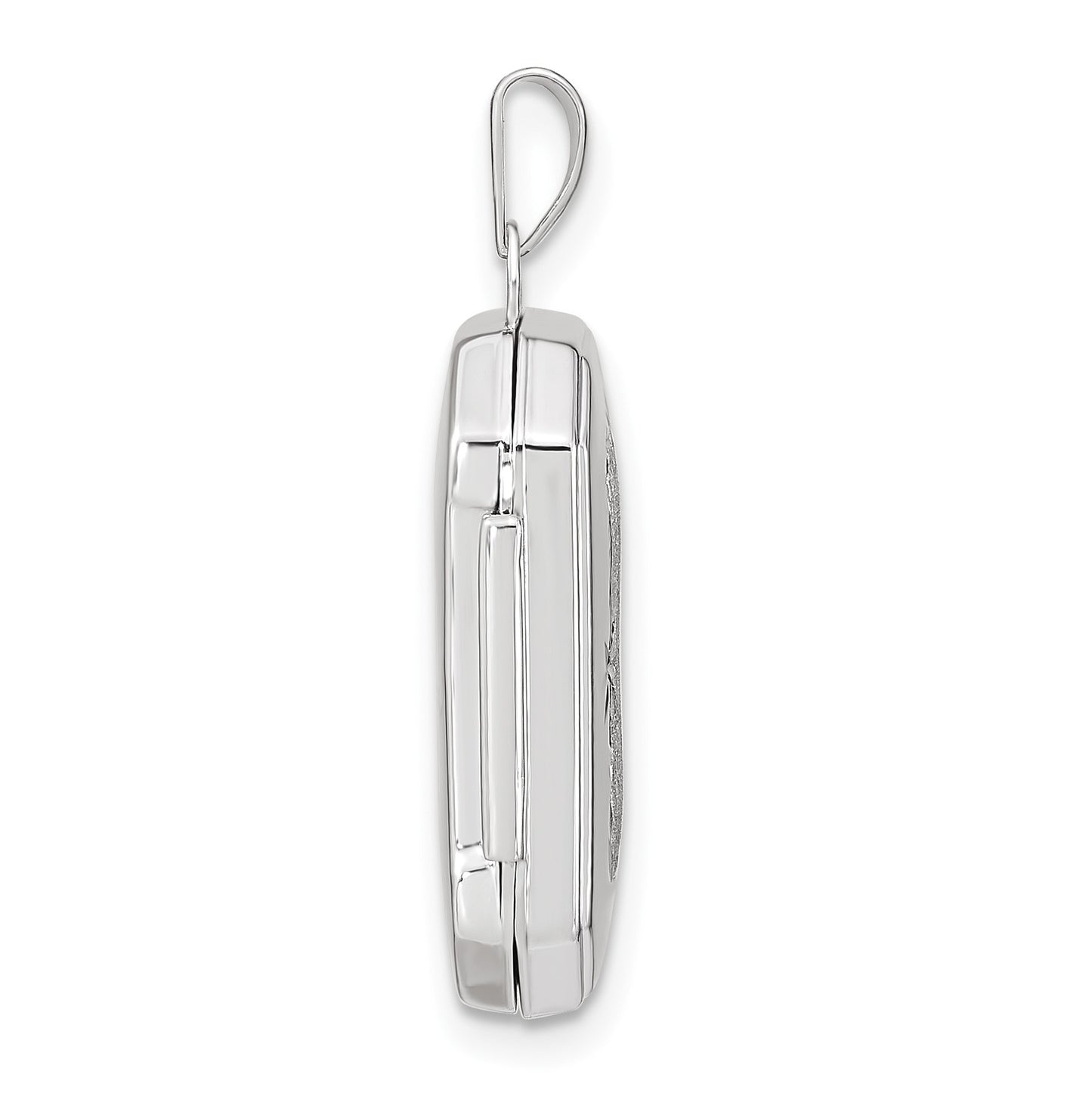14k White Gold Polished and Brushed Diamond-cut 20x15mm Rectangular Locket