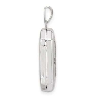 14k White Gold Polished and Brushed Diamond-cut 20x15mm Rectangular Locket