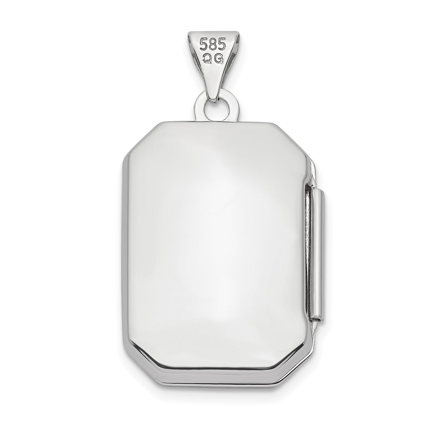 14k White Gold Polished and Brushed Diamond-cut 20x15mm Rectangular Locket