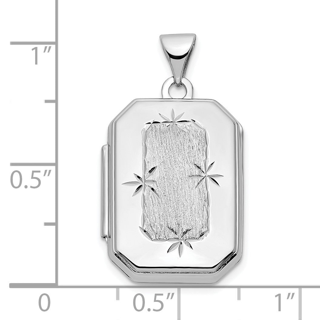 14k White Gold Polished and Brushed Diamond-cut 20x15mm Rectangular Locket
