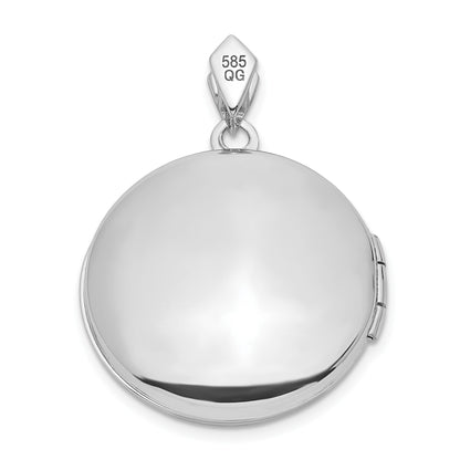 14k White Gold  .01ct Diamond Vintage Filigree with Blue Fabric Interior 20mm Round Locket