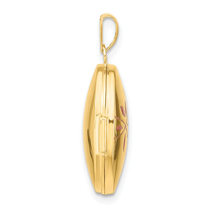 14k Pink Enamel Leaves 19mm Oval Locket